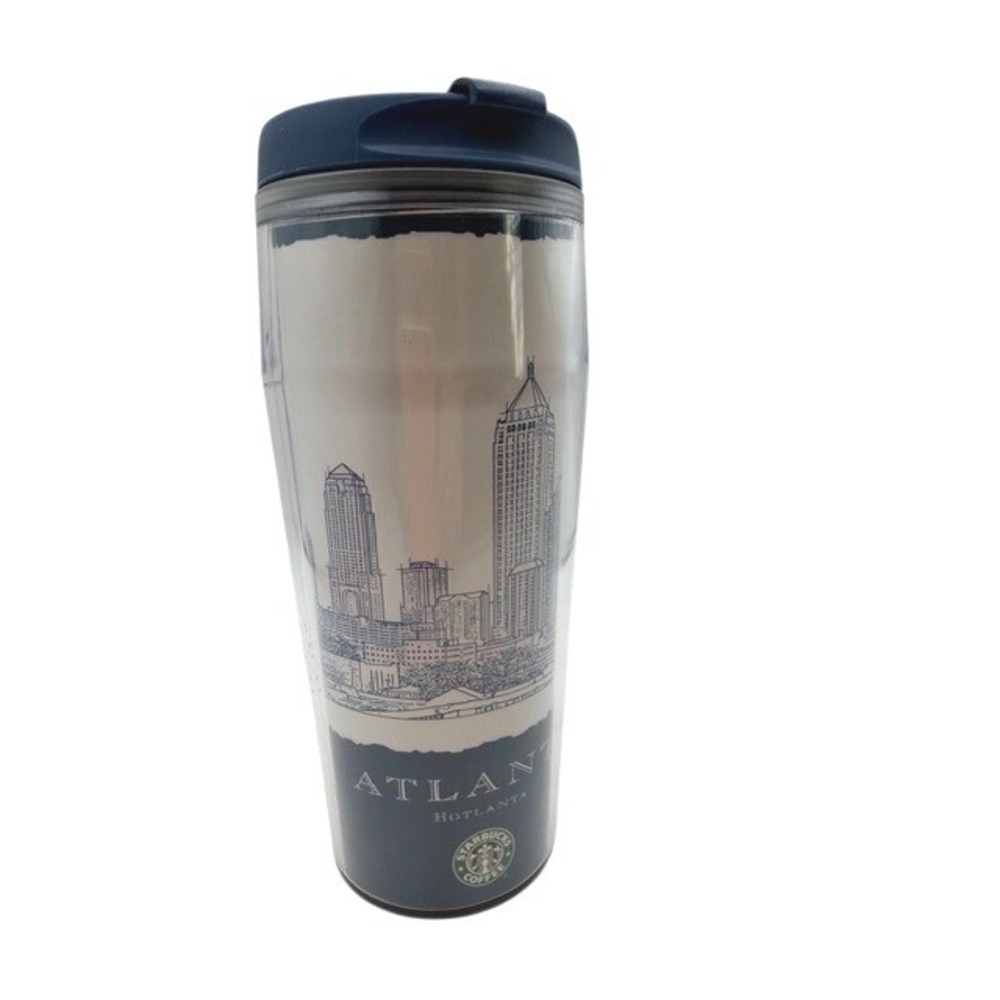 Starbucks Vintage Atlanta Hotlanta City Skyline Tumbler Navy Blue Lid 2004 16oz